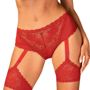 Smyslné kalhotky Belovya garter panties - Obsessive XL/2XL Červená